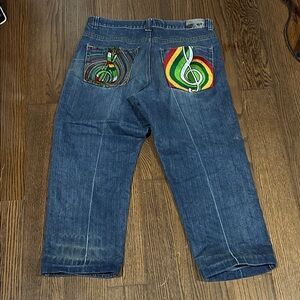 Vtg EXA Denim Jeans with Colorful Treble Clef Embroidery music hip hop Jean